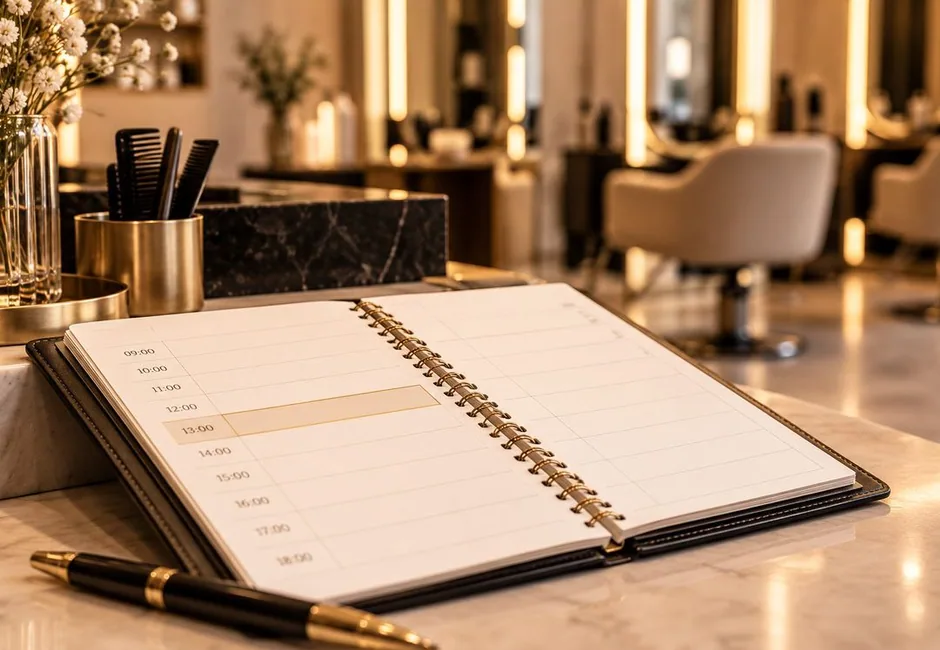 Agenda illustrativa con uno spazio orario vuoto, non riferita a un salone reale